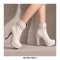 Round Toe Cuban Heels Platforms Side Zipper Ankle Rivet Decorated Straps Boots - White