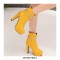 Round Toe Cuban Heels Platforms Side Zipper Ankle Rivet Decorated Straps Boots - Yellow