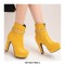 Round Toe Cuban Heels Platforms Side Zipper Ankle Rivet Decorated Straps Boots - Yellow