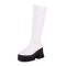 Square Toe Chunky Heels Knee Highs Platforms Autumn Classy Side Zipper Rain Boots - White Patent