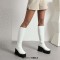 Square Toe Chunky Heels Knee Highs Platforms Autumn Classy Side Zipper Rain Boots - White Patent