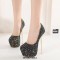 Round Toe Stiletto Golden Heels Bling Sequins Platforms Pumps - Black