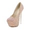 Round Toe Stiletto Golden Heels Bling Sequins Platforms Pumps - Pink