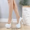 Round Toe Stiletto Golden Heels Bling Sequins Platforms Pumps - White