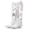 Pointed Toe Transparent Chunky Heels Knee High Cowboy Boots - White
