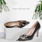 Pointed Toe Stiletto Heels Office Style Buckle Crystal Decorated Vintage Pumps - Black