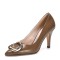 Pointed Toe Stiletto Heels Office Style Buckle Crystal Decorated Vintage Pumps - Brown