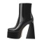 Square Toe Chunky Heels Side Zipper Platforms Ankle Highs Boots - Black Patent