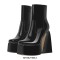 Square Toe Chunky Heels Side Zipper Platforms Ankle Highs Boots - Blue Patent
