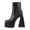Square Toe Chunky Heels Side Zipper Platforms Ankle Highs Boots - Black Faux Leather