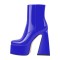 Square Toe Chunky Heels Side Zipper Platforms Ankle Highs Boots - Blue Patent