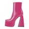 Square Toe Chunky Heels Side Zipper Platforms Ankle High Boots - Hot Pink Patent