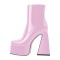 Square Toe Chunky Heels Side Zipper Platforms Ankle High Boots - Pink Patent