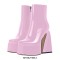 Square Toe Chunky Heels Side Zipper Platforms Ankle High Boots - Pink Patent