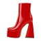 Square Toe Chunky Heels Side Zipper Platforms Ankle High Boots - Red Patent