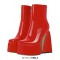 Square Toe Chunky Heels Side Zipper Platforms Ankle High Boots - Red Patent