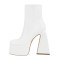 Square Toe Chunky Heels Side Zipper Platforms Ankle Highs Boots - White Patent