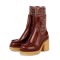 Chunky Heels Round Toe Socks Vintage Platforms Boots - Brown