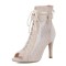 Peep Toe Stiletto Heels Fletwork Lace Up Spring Ankle Highs Buckle Straps Summer Sandals Pumps - Beige