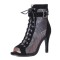 Peep Toe Stiletto Heels Fletwork Lace Up Spring Ankle Highs Buckle Straps Summer Sandals Pumps - Black