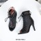 Peep Toe Stiletto Heels Fletwork Lace Up Spring Ankle Highs Buckle Straps Summer Sandals Pumps - Black