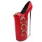 Fly High Platforms Stiletto Metal Super 12 inches Heels Golden Buckle Straps Decorated Round Toe Pumps - Red Patent
