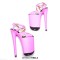 Peep Toe Stiletto Heels Smooth Ankle Cross Straps Platforms Sandals  - Pink Faux Leather