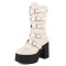 Round Toe Buckle Straps Punk Goth Platforms Chunky Heels Knee Highs Buckle Straps Boots - Beige Faux Leather