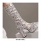 Round Toe Chunky Heels Side Zipper KneeHighs Platforms Leopard Boots - Beige