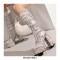 Round Toe Chunky Heels Side Zipper KneeHighs Platforms Leopard Boots - Beige