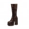 Round Toe Chunky Heels Side Zipper KneeHighs Platforms Leopard Boots - Black