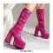 Round Toe Chunky Heels Side Zipper KneeHighs Platforms Leopard Boots - Pink