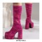 Round Toe Chunky Heels Side Zipper KneeHighs Platforms Leopard Boots - Pink
