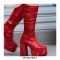 Round Toe Chunky Heels Side Zipper KneeHighs Platforms Leopard Boots - Red