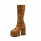 Round Toe Chunky Heels Side Zipper KneeHighs Platforms Leopard Boots - Yellow