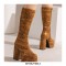 Round Toe Chunky Heels Side Zipper KneeHighs Platforms Leopard Boots - Yellow