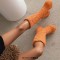 Round Toe Chunky Heels Platforms Knee Highs Fluffy Wool Booties - Camel Faux Wool