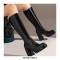 Round Toe Chunky Heels Side Zipper KneeHigh Autumn Rain Boots - Black
