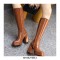 Round Toe Chunky Heels Side Zipper KneeHigh Autumn Rain Boots - Brown