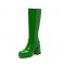 Round Toe Chunky Heels Side Zipper KneeHigh Autumn Rain Boots - Green