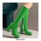Round Toe Chunky Heels Side Zipper KneeHigh Autumn Rain Boots - Green