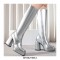 Round Toe Chunky Heels Side Zipper KneeHigh Autumn Rain Boots - Silver