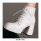 Round Toe Chunky Heels Platforms Ankle LaceUp Boots - White