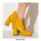 Round Toe Chunky Heels Platforms Ankle LaceUp Boots - White