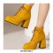 Round Toe Chunky Heels Platforms Ankle LaceUp Boots - Auburn