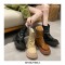 Round Toe Platforms Autumn Rain Boots with Back Zipper - Brown