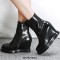 Round Toe Side Zipper Smooth Wedges Winter Boots - Black