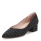 Pointed Toe Shallow Mouth Thick Low Heeled Flats - Black