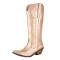 Pointed Toe Chunky Heels Embroidered Shiny Western Style Knee Highs Cowboy Boots - Gold Faux Leather