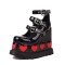 Round Toe Platforms Red Hearts Three Row Metal Buckle Straps Punk Gothic Wedges Pumps - Black Patent